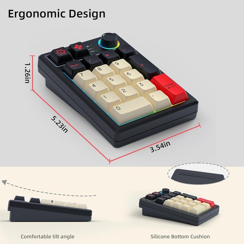 KEYCOOL K19 Wireless Numeric Keyboard, Mechanical Number Keypad Hot-swappable Bluetooth Numpad 5.0/2.4GHz, RGB Multi-Function Knob Numerical Keyboard for Laptop Mac Win iOS Android - Image 5
